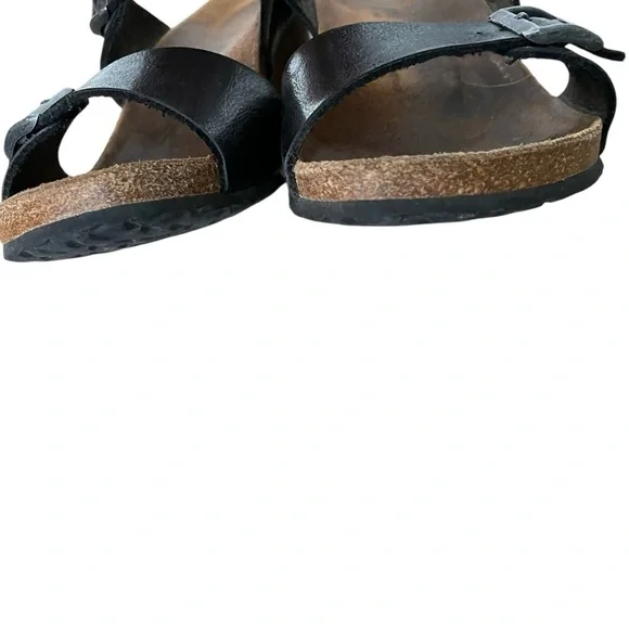 BIRKENSTOCK Papillio Dorothy Graceful Cork Wedge Leather Buckle Sandal Black 10 - Picture 9 of 15
